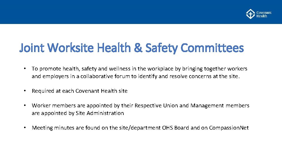 Joint Worksite Health & Safety Committees Click to edit Master subtitle style • To