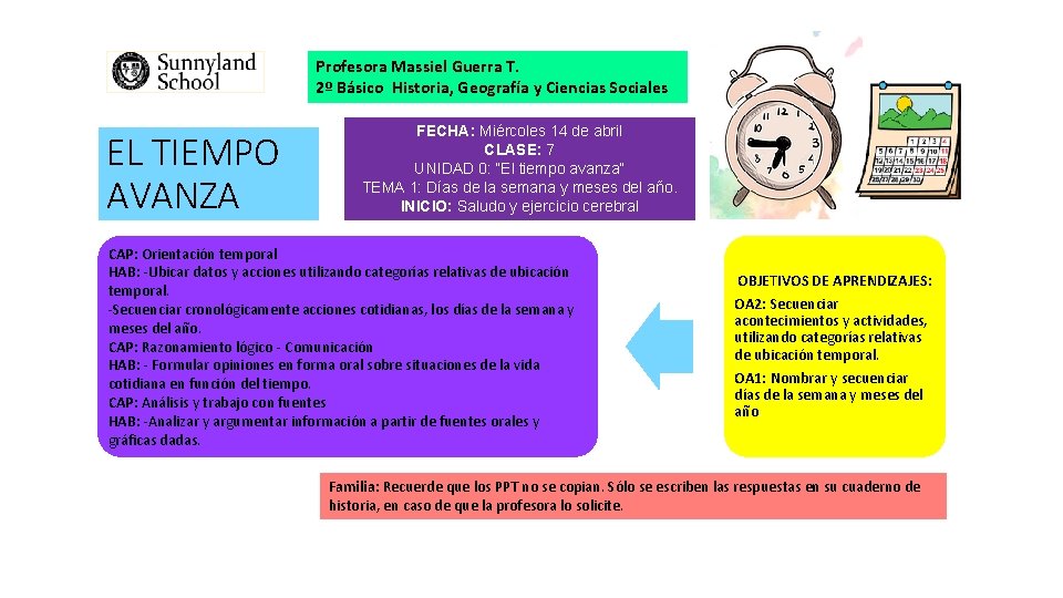 Profesora Massiel Guerra T. 2º Básico Historia, Geografía y Ciencias Sociales EL TIEMPO AVANZA