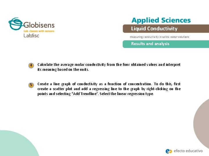 Liquid Conductivity Measuring conductivity in saline water solutions Results and analysis 4 Calculate the