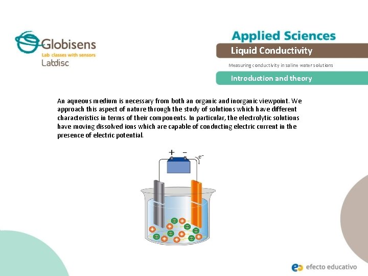 Liquid Conductivity Measuring conductivity in saline water solutions Introduction and theory An aqueous medium