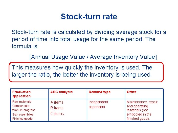Stock-turn rate is calculated by dividing average stock for a period of time into