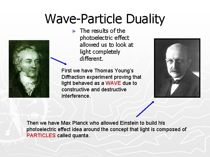 Wave-Particle Duality ► The results of the photoelectric effect allowed us to look at