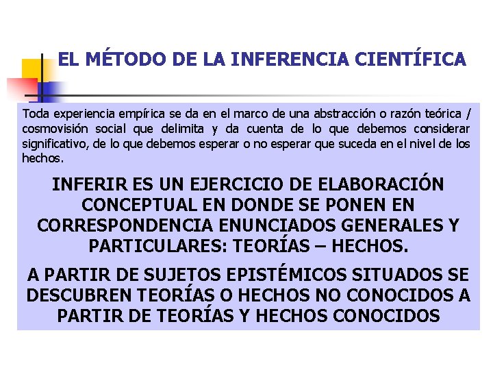 EL MÉTODO DE LA INFERENCIA CIENTÍFICA Toda experiencia empírica se da en el marco