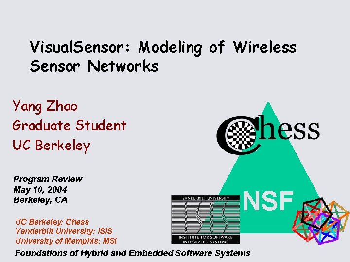 Visual. Sensor: Modeling of Wireless Sensor Networks Yang Zhao Graduate Student UC Berkeley Program