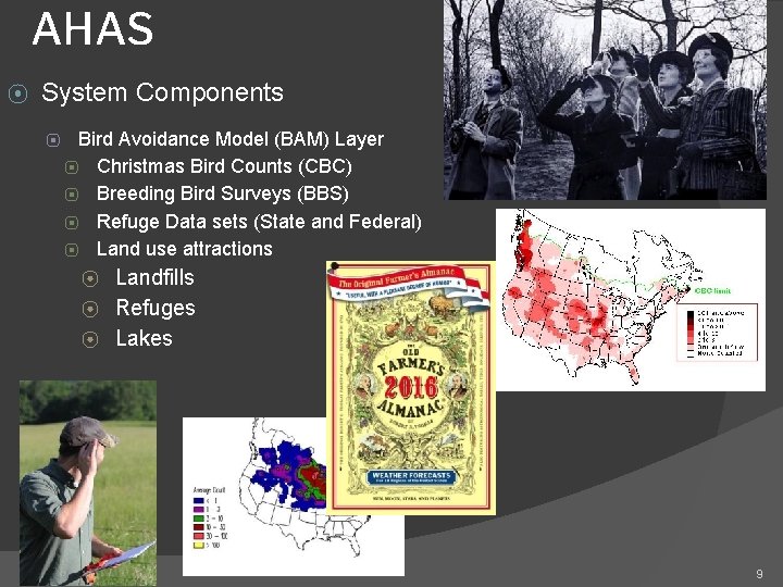 AHAS ⦿ System Components ⦿ Bird Avoidance Model (BAM) Layer ⦿ Christmas Bird Counts AHAS ⦿ System Components ⦿ Bird Avoidance Model (BAM) Layer ⦿ Christmas Bird Counts
