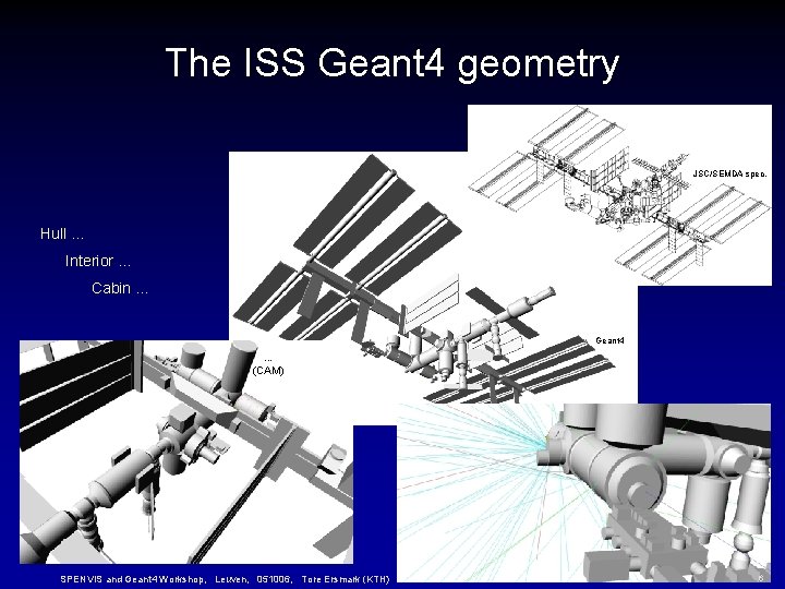 The ISS Geant 4 geometry JSC/SEMDA spec. Hull. . . Interior. . . Cabin. The ISS Geant 4 geometry JSC/SEMDA spec. Hull. . . Interior. . . Cabin.