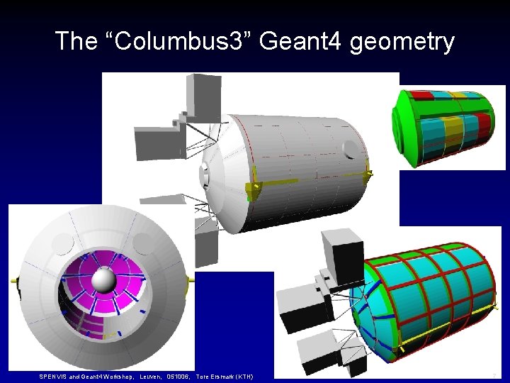 The “Columbus 3” Geant 4 geometry SPENVIS and Geant 4 Workshop, Leuven, 051006, Tore The “Columbus 3” Geant 4 geometry SPENVIS and Geant 4 Workshop, Leuven, 051006, Tore