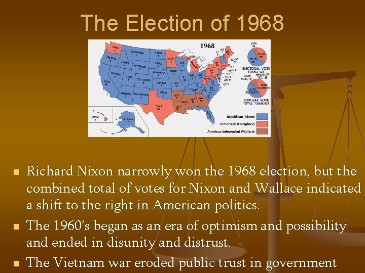 The Election of 1968 n n n Richard Nixon narrowly won the 1968 election,