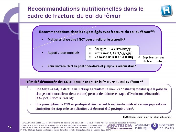 Recommandations nutritionnelles dans le cadre de fracture du col du fémur Recommandations chez les