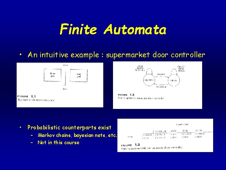 Finite Automata • An intuitive example : supermarket door controller • Figures 1, 2,