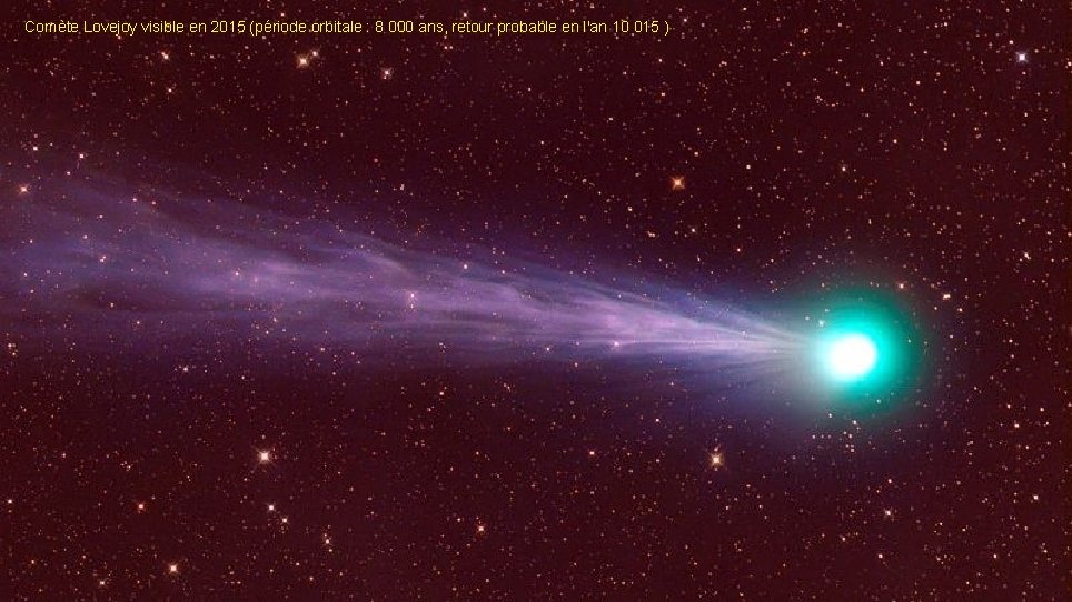 Comète Lovejoy visible en 2015 (période orbitale : 8 000 ans, retour probable en