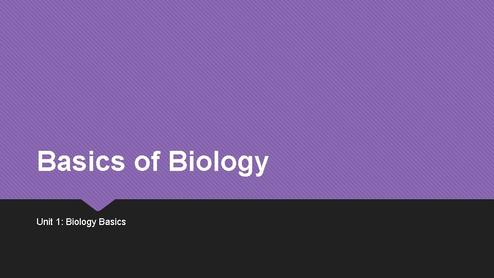 Basics of Biology Unit 1: Biology Basics 