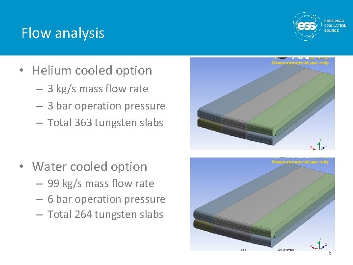 Flow analysis • Helium cooled option – 3 kg/s mass flow rate – 3