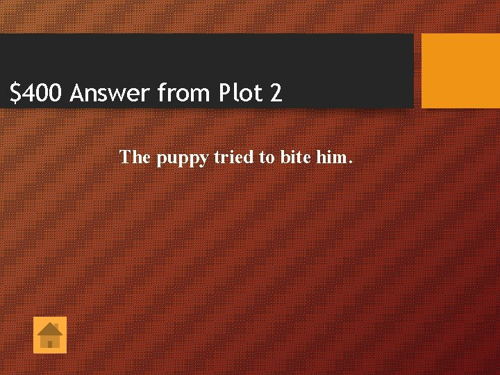 $400 Answer from Plot 2 The puppy tried to bite him. 