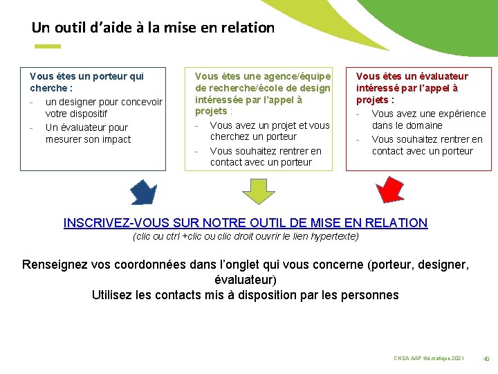 Un outil d’aide à la mise en relation Vous êtes un porteur qui cherche