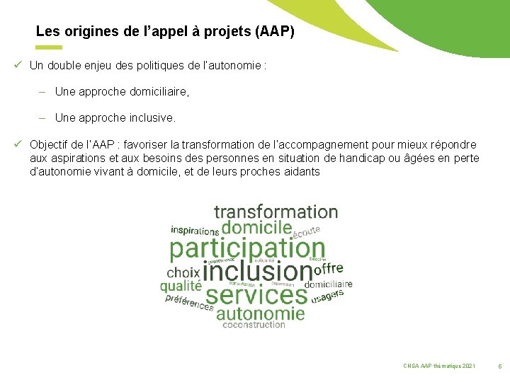 Les origines de l’appel à projets (AAP) ü Un double enjeu des politiques de