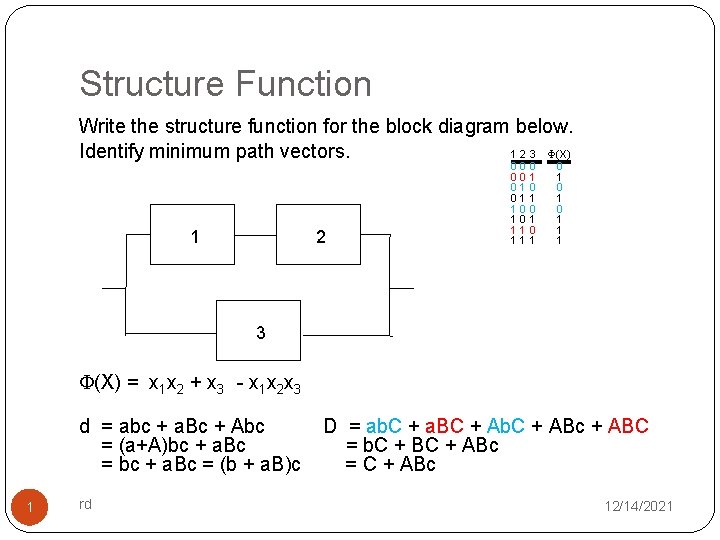 Structure Function Write the structure function for the block diagram below. Identify minimum path