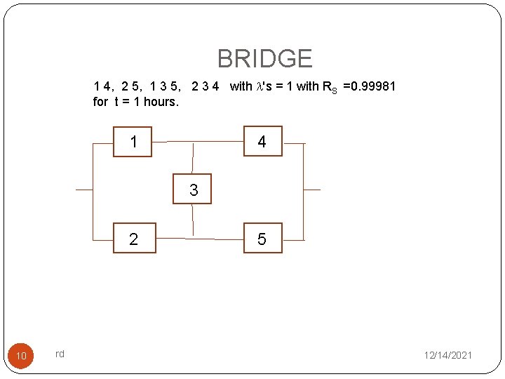 BRIDGE 1 4, 2 5, 1 3 5, 2 3 4 with 's =