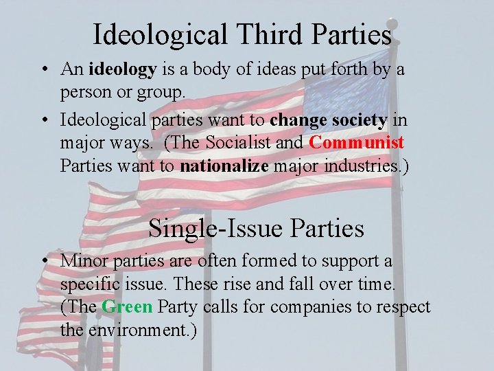 Ideological Third Parties • An ideology is a body of ideas put forth by