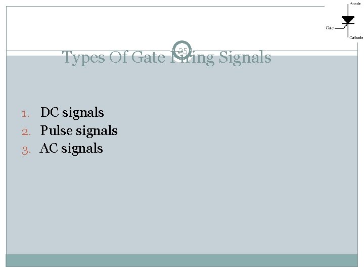 25 Types Of Gate Firing Signals 1. DC signals 2. Pulse signals 3. AC