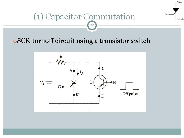 (1) Capacitor Commutation 39 SCR turnoff circuit using a transistor switch 