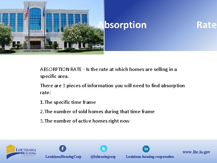 Absorption Rate ABSORPTION RATE - Is the rate at which homes are selling in