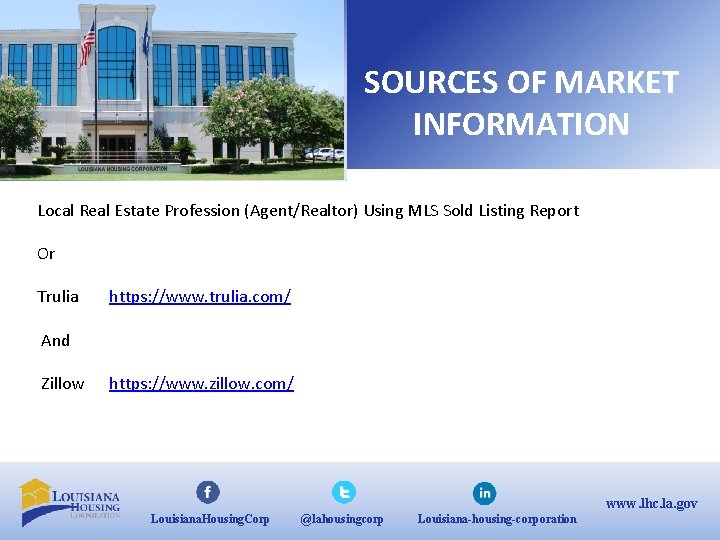 SOURCES OF MARKET INFORMATION Local Real Estate Profession (Agent/Realtor) Using MLS Sold Listing Report