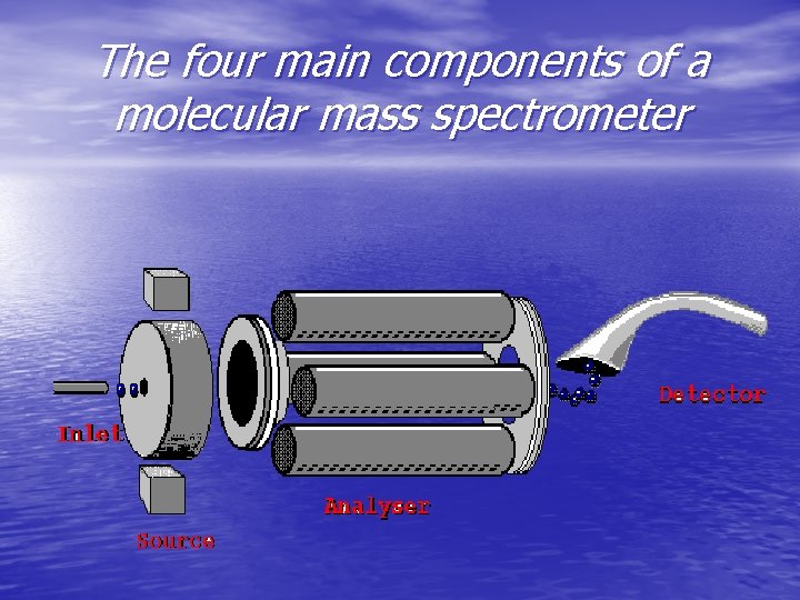 The four main components of a molecular mass spectrometer 