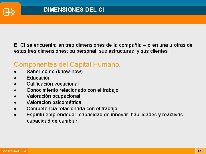 DIMENSIONES DEL CI El CI se encuentra en tres dimensiones de la compañía – DIMENSIONES DEL CI El CI se encuentra en tres dimensiones de la compañía –