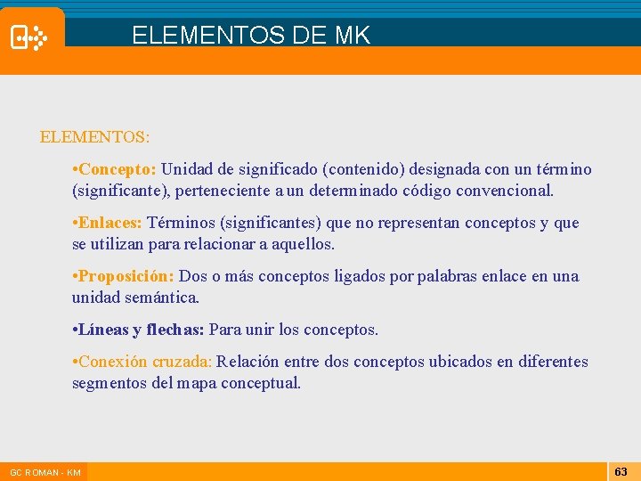 ELEMENTOS DE MK ELEMENTOS: • Concepto: Unidad de significado (contenido) designada con un término ELEMENTOS DE MK ELEMENTOS: • Concepto: Unidad de significado (contenido) designada con un término