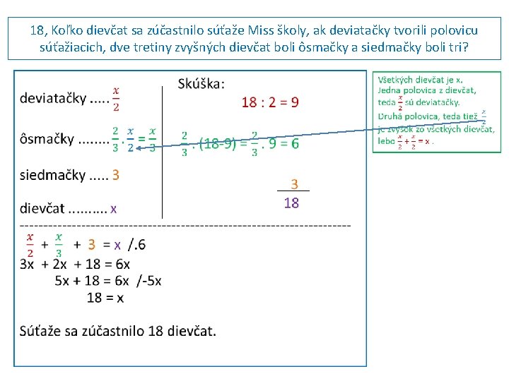 18, Koľko dievčat sa zúčastnilo súťaže Miss školy, ak deviatačky tvorili polovicu súťažiacich, dve