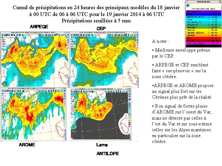 Cumul de précipitations en 24 heures des principaux modèles du 18 janvier à 00