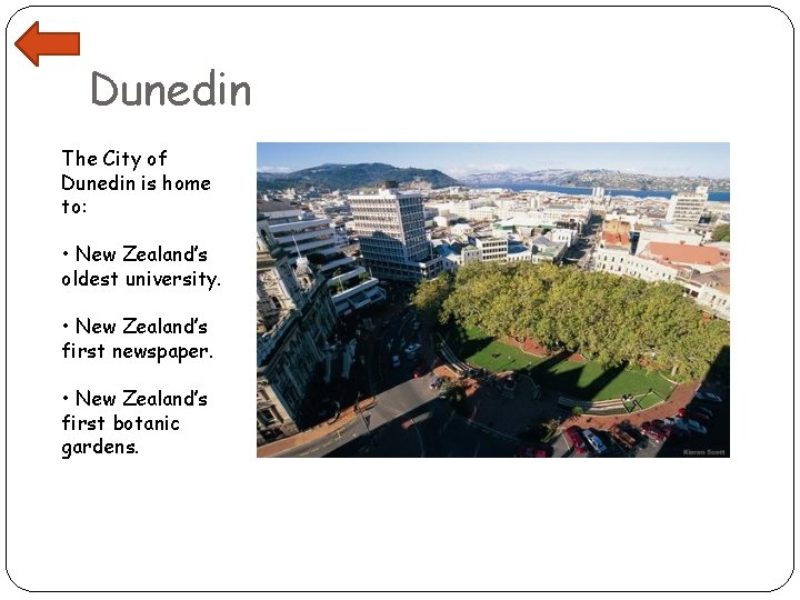 Dunedin The City of Dunedin is home to: • New Zealand’s oldest university. •