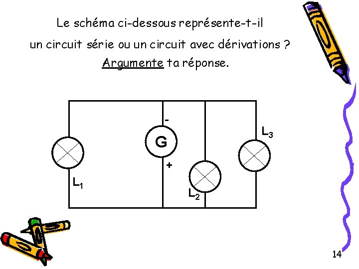 Le schéma ci-dessous représente-t-il un circuit série ou un circuit avec dérivations ? Argumente