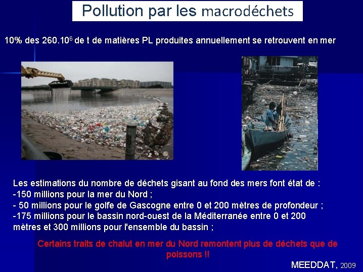 Pollution par les macrodéchets 10% des 260. 106 de t de matières PL produites