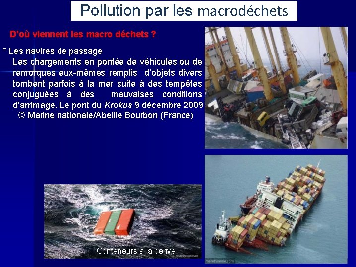 Pollution par les macrodéchets D'où viennent les macro déchets ? * Les navires de
