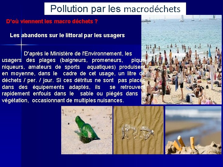 Pollution par les macrodéchets D'où viennent les macro déchets ? Les abandons sur le