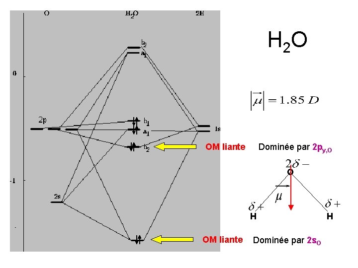 H 2 O OM liante Dominée par 2 py, O O H OM liante