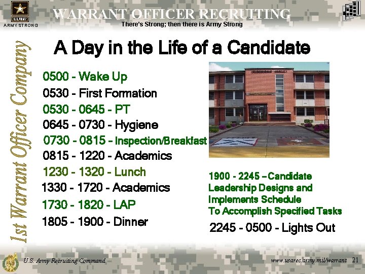 WARRANT OFFICER RECRUITING There’s Strong; then there is Army Strong ARMY STRONG A Day