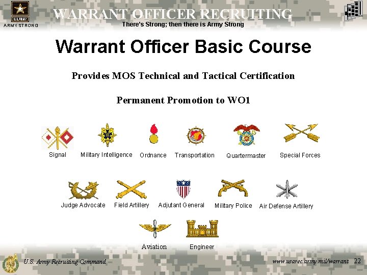 WARRANT OFFICER RECRUITING There’s Strong; then there is Army Strong ARMY STRONG Warrant Officer