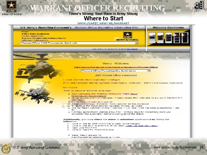 WARRANT OFFICER RECRUITING ARMY STRONG There’s Strong; then there is Army Strong Where to