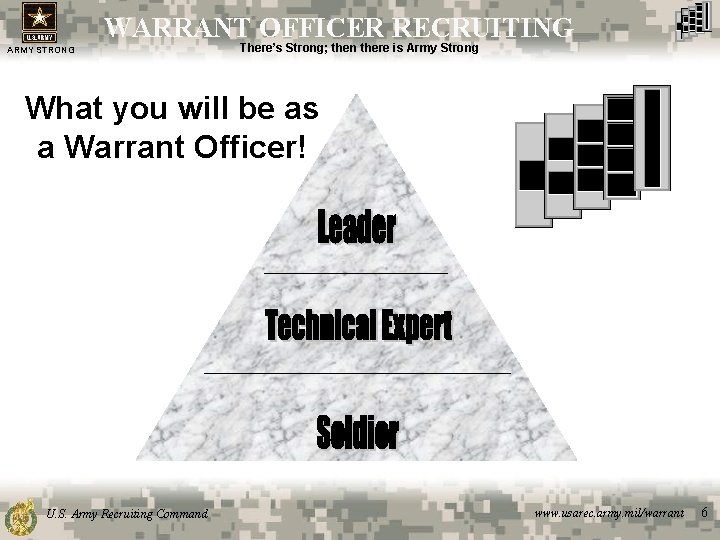 WARRANT OFFICER RECRUITING ARMY STRONG There’s Strong; then there is Army Strong What you