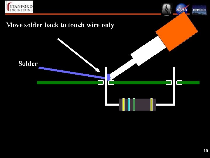 Move solder back to touch wire only Solder 10 