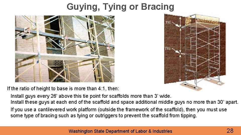 Guying, Tying or Bracing If the ratio of height to base is more than