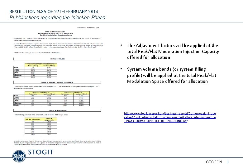 RESOLUTION N. 85 OF 27 TH FEBRUARY 2014 Pubblications regarding the Injection Phase •