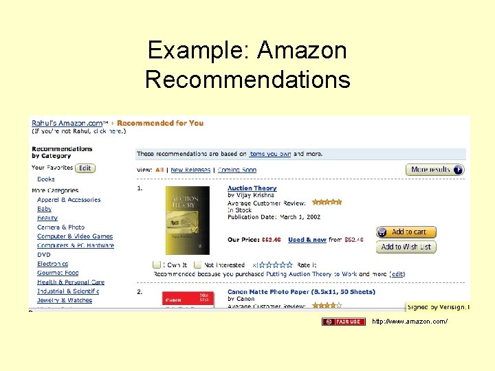 Example: Amazon Recommendations http: //www. amazon. com/ 