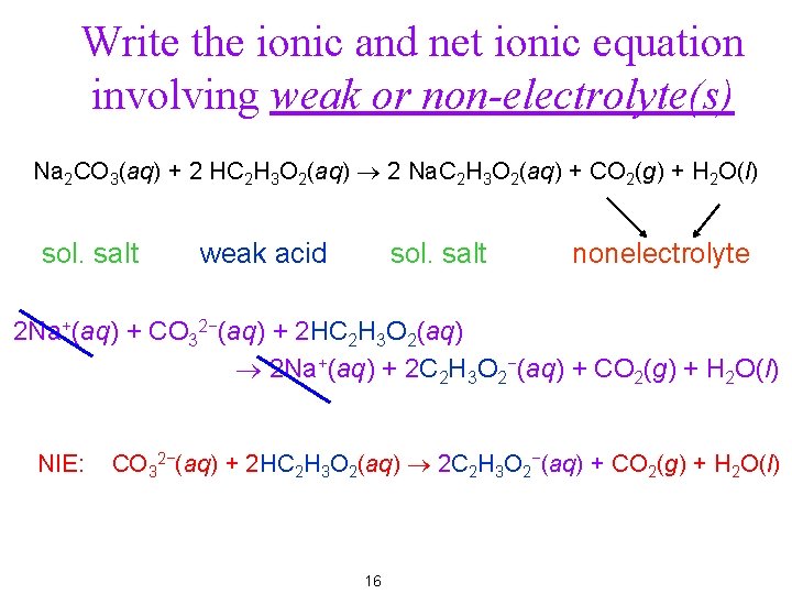 Write the ionic and net ionic equation involving weak or non-electrolyte(s) Na 2 CO