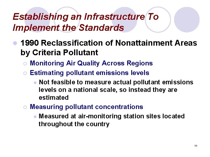 Establishing an Infrastructure To Implement the Standards l 1990 Reclassification of Nonattainment Areas by