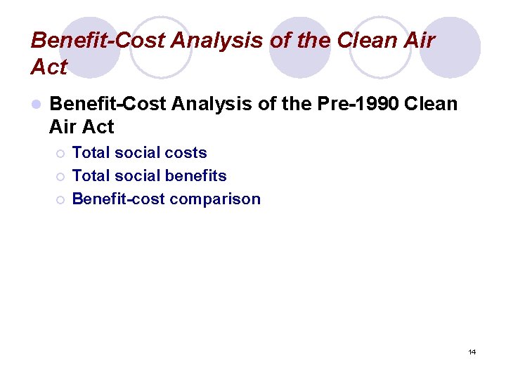 Benefit-Cost Analysis of the Clean Air Act l Benefit-Cost Analysis of the Pre-1990 Clean