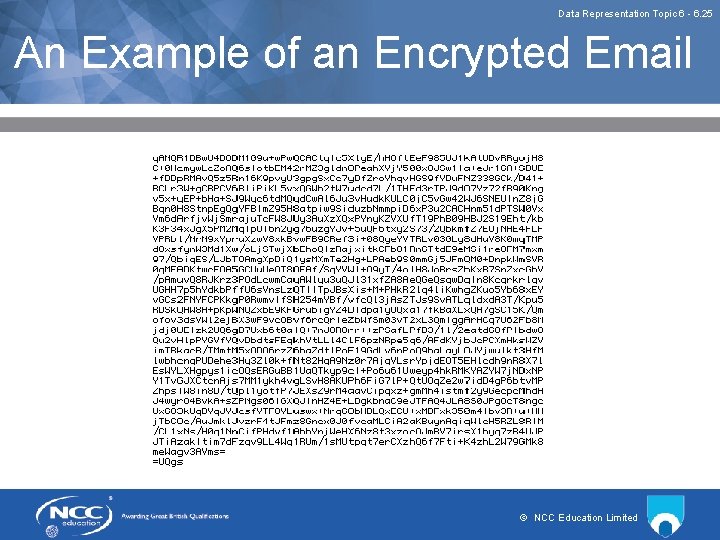 Data Representation Topic 6 - 6. 25 An Example of an Encrypted Email ©